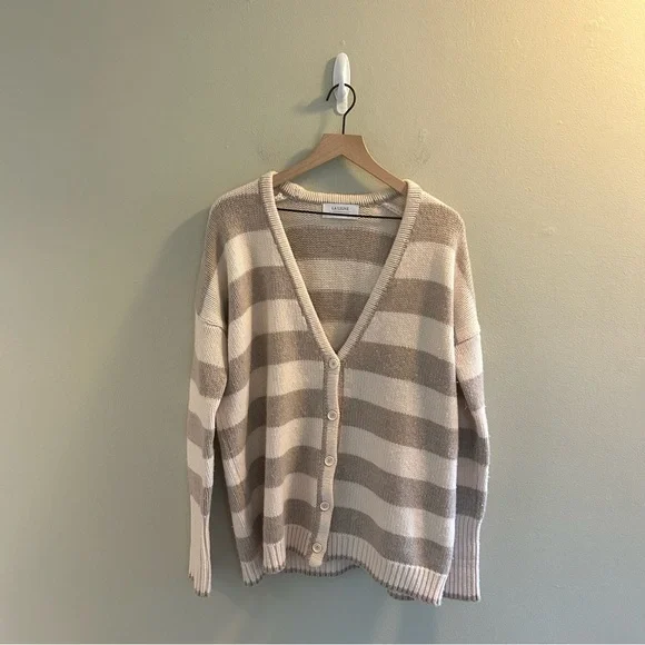 La Ligne Martha Cardigan Size Small Striped Wool Cashmere Sweater Nude Tan - Picture 5 of 11